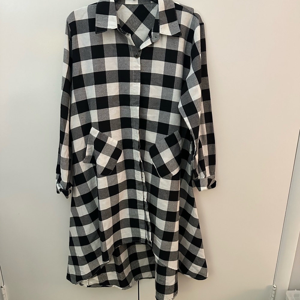Black and White Plaid Button-Up Dress